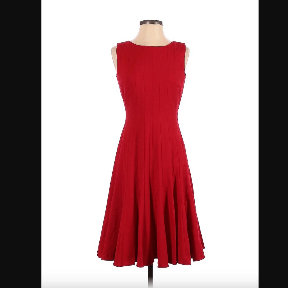 Calvin Klein Red Sleeveless Pleated Fit And Flare Dress